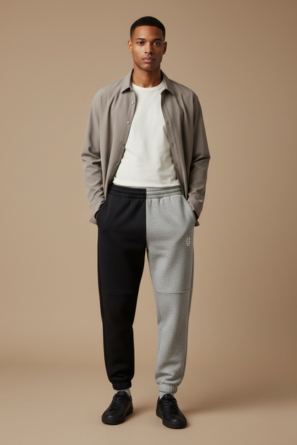 Pantalon Parachute Bicolore Noir Gris Jogger Homme - Multicolore Molleton
