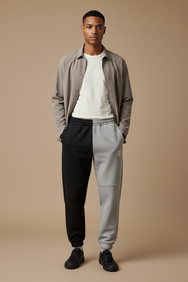 Pantalon Parachute Bicolore Noir Gris Jogger Homme - Multicolore Molleton