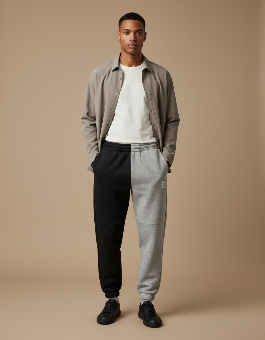 Pantalon Parachute Bicolore Noir Gris Jogger Homme - Multicolore Molleton