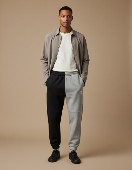 Pantalon Parachute Bicolore Noir Gris Jogger Homme - Multicolore Molleton