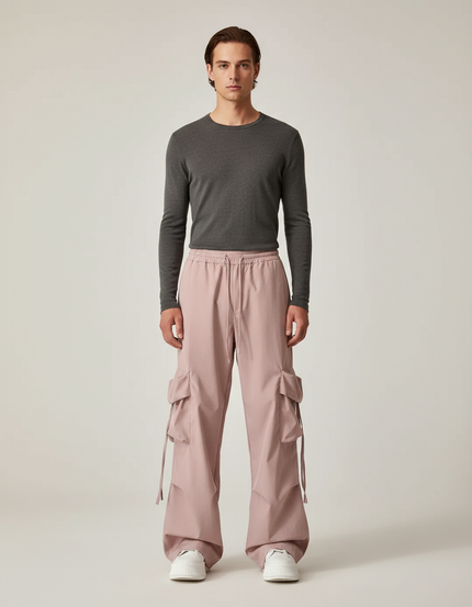 Pantalon Parachute Rose Homme Ample Cargo Décontracté - Polyester