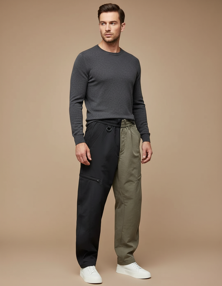Pantalon Parachute Bicolore Ample Décontracté Homme Moderne - Multicolore Polyester