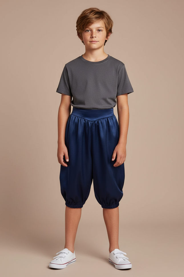 Pantalon Parachute Bleu Satiné Bouffant Enfant Élégant - Marine