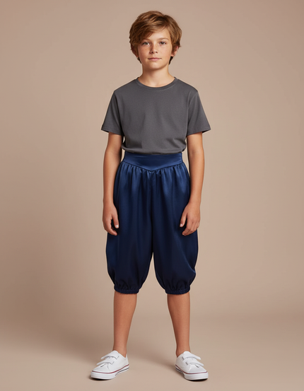 Pantalon Parachute Bleu Satiné Bouffant Enfant Élégant - Marine