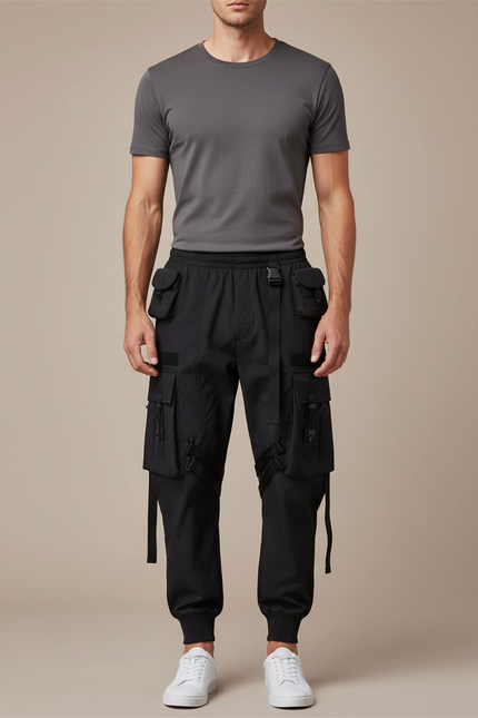 Pantalon Parachute Noir Cargo Homme Techwear - Polyester
