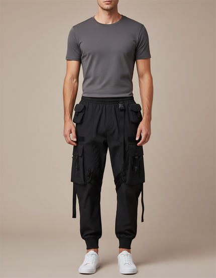 Pantalon Parachute Noir Cargo Homme Techwear - Polyester