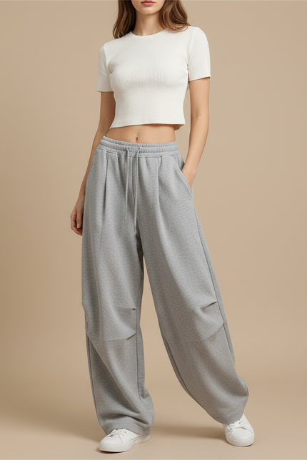 Pantalon Parachute Gris Ample Décontracté Fluide - Molleton