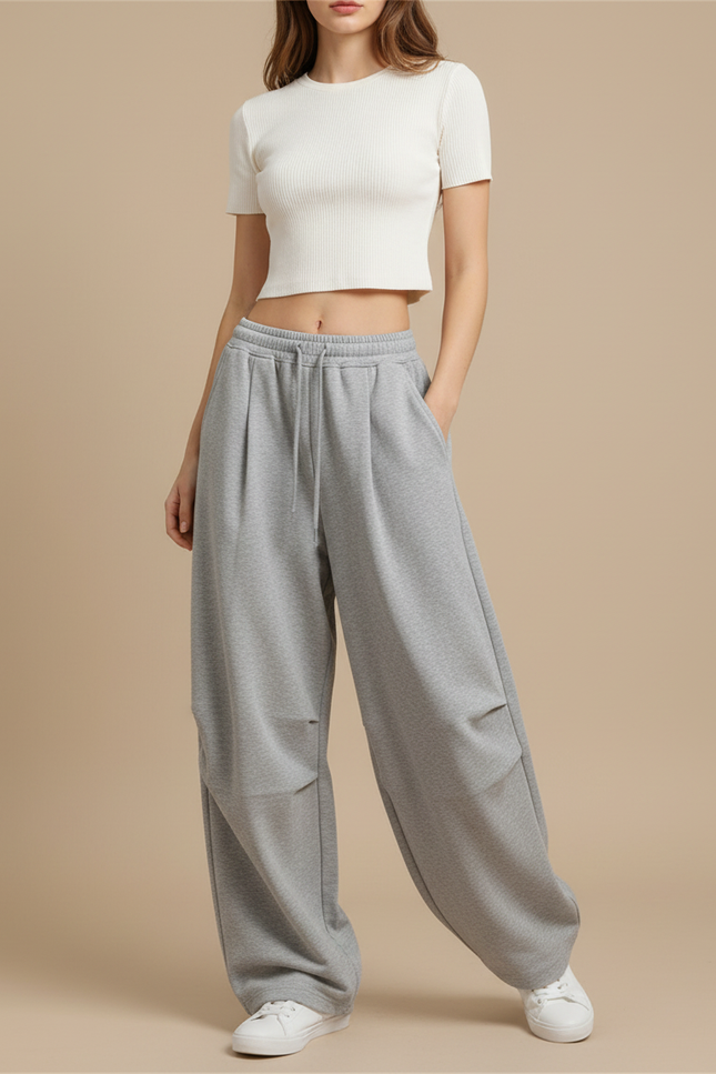 Pantalon Parachute Gris Ample Décontracté Fluide - Molleton