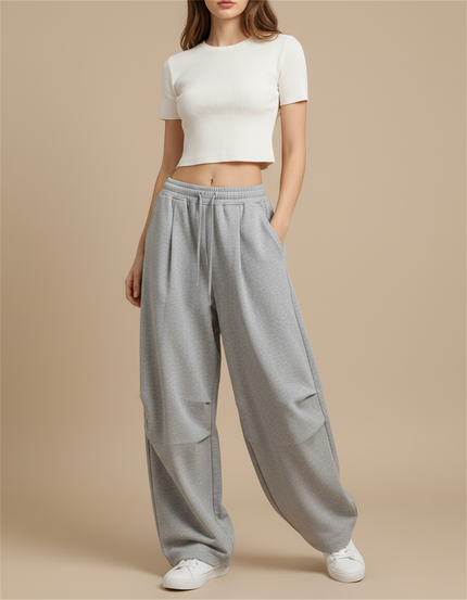 Pantalon Parachute Gris Ample Décontracté Fluide - Molleton