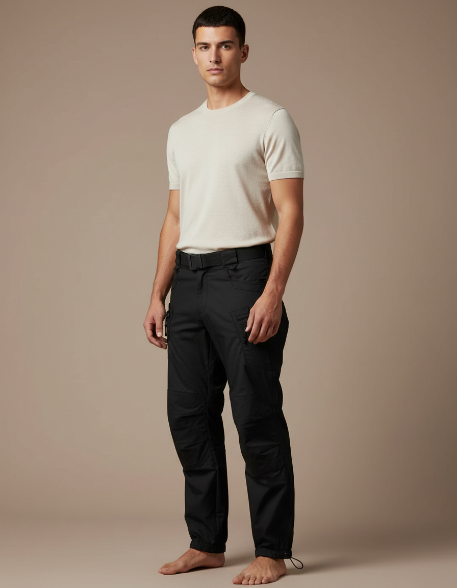 Pantalon Parachute Noir Cargo Technique Léger Homme - Polyester