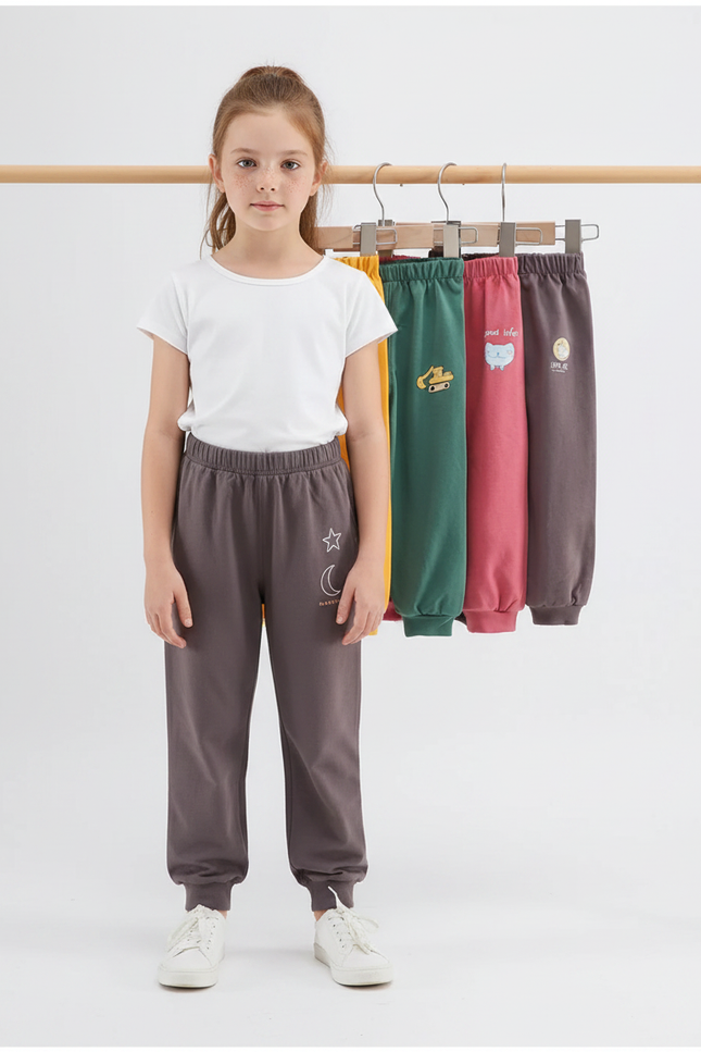 Pantalon Parachute Coton Ample Imprimé Enfant Sport - Marron Molleton