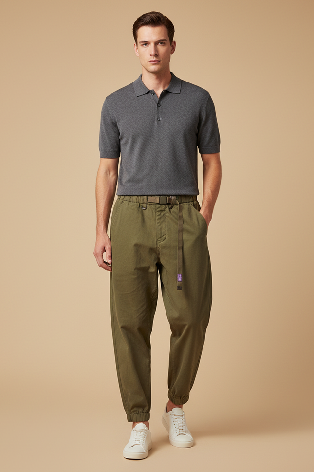 Pantalon Parachute Kaki Coton Ample Homme Décontracté