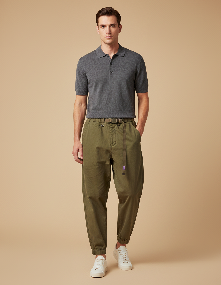 Pantalon Parachute Kaki Coton Ample Homme Décontracté
