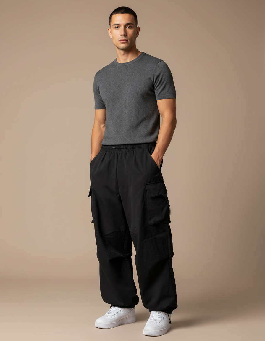 Pantalon Parachute Noir - Polyester