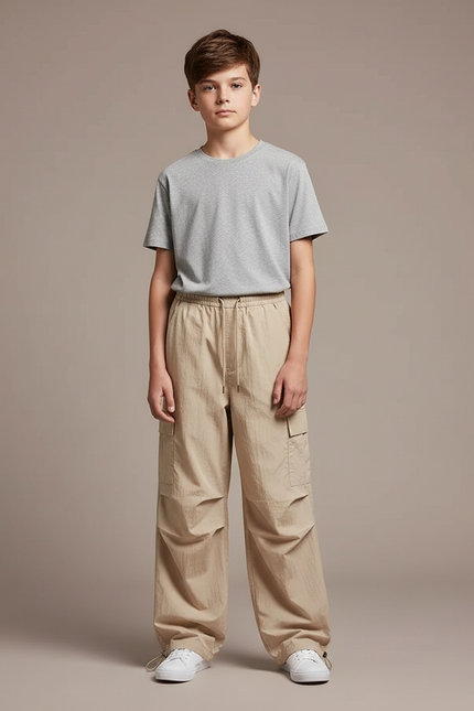Pantalon Parachute Beige Ample Cargo Enfant - Polyester