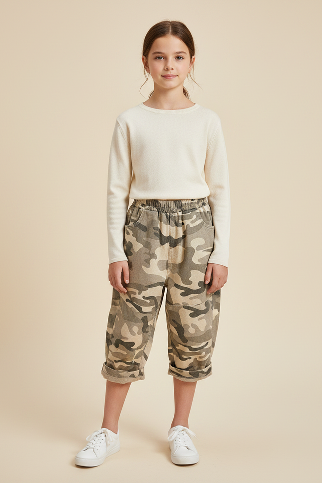 Pantalon Parachute Camouflage Ample Coton Fille Décontracté - Multicolore