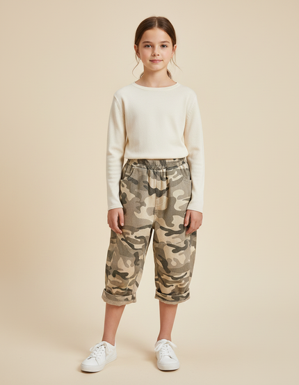 Pantalon Parachute Camouflage Ample Coton Fille Décontracté - Multicolore
