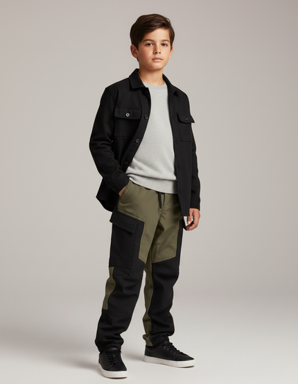 Pantalon Parachute Bicolore Ample Décontracté Enfant Kaki Noir - Multicolore Toile