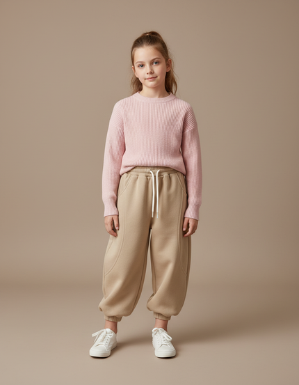 Pantalon Parachute Beige Ample Molleton Enfant Décontracté