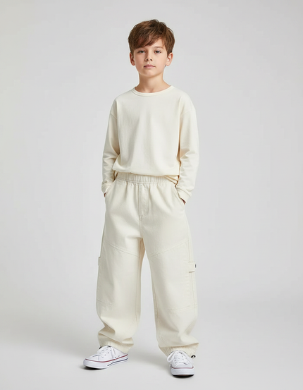 Pantalon Parachute Beige Ample Coton Cargo Enfant