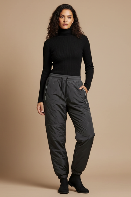 Pantalon Parachute Matelassé Noir Femme Hiver - Polyester
