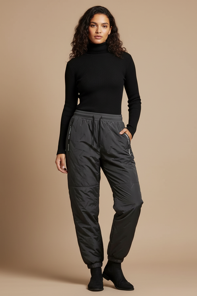 Pantalon Parachute Matelassé Noir Femme Hiver - Polyester