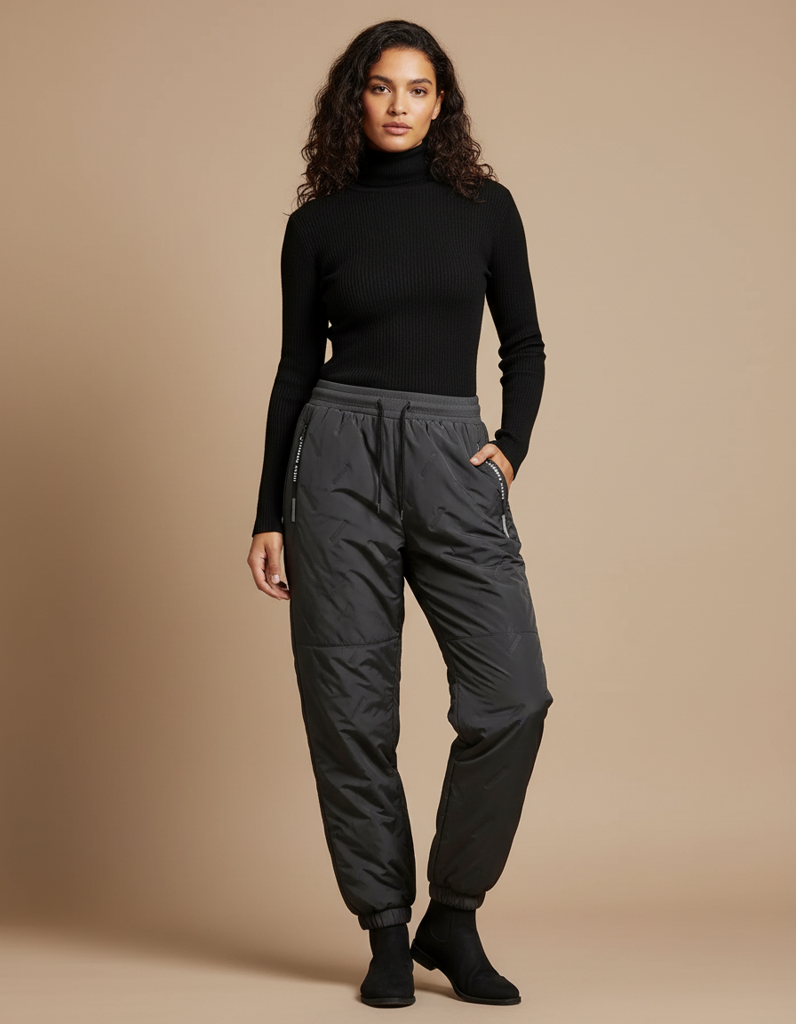 Pantalon Parachute Matelassé Noir Femme Hiver - Polyester