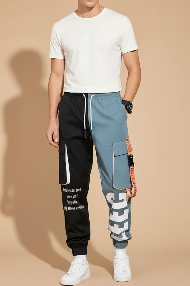 Pantalon Parachute Bicolore Cargo Streetwear Homme - Multicolore Polyester
