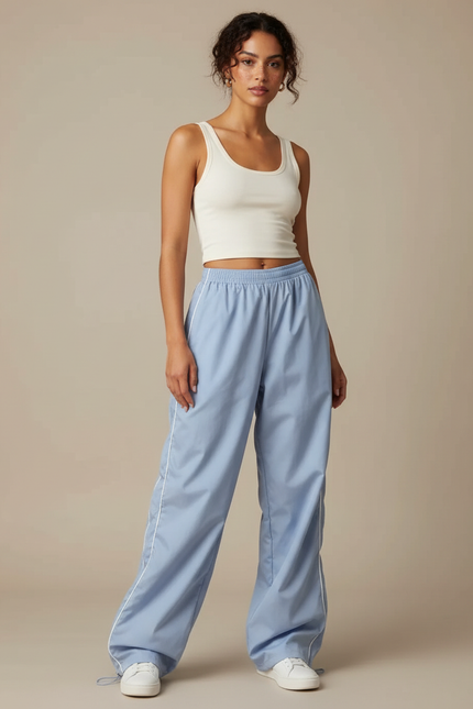 Pantalon Parachute Bleu Ciel Ample Fluide Décontracté - Polyester