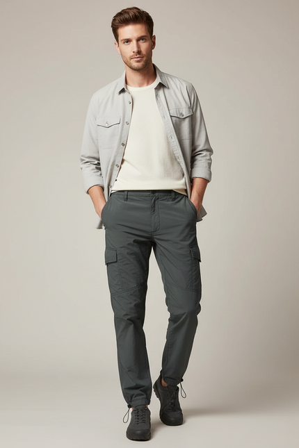 Pantalon Parachute Cargo Gris Homme Léger Respirant - Polyester