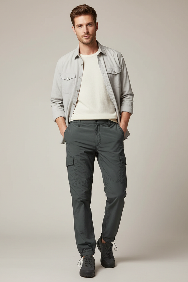 Pantalon Parachute Cargo Gris Homme Léger Respirant - Polyester