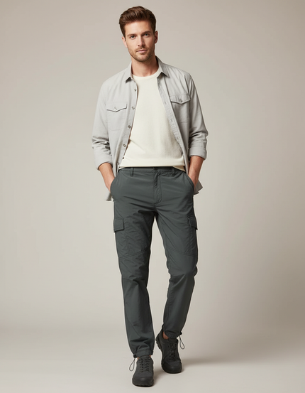 Pantalon Parachute Cargo Gris Homme Léger Respirant - Polyester