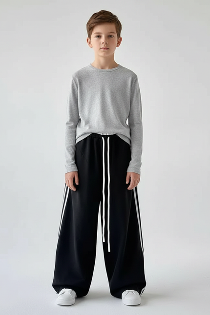 Pantalon Parachute Noir Ample Rayures Blanches Enfant - Molleton
