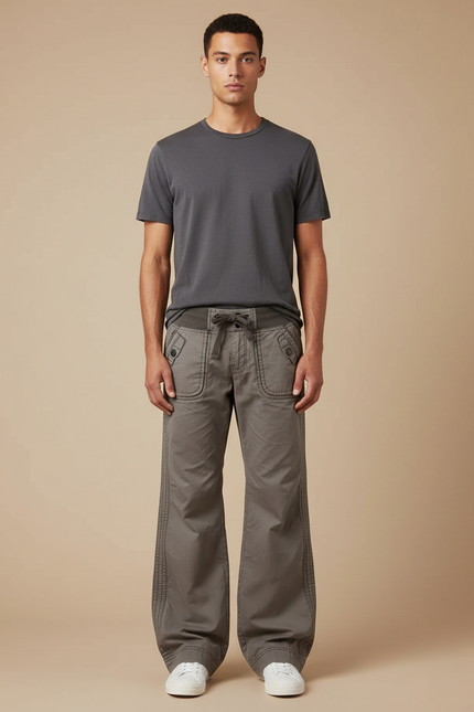 Pantalon Parachute Homme Kaki Baggy Toile