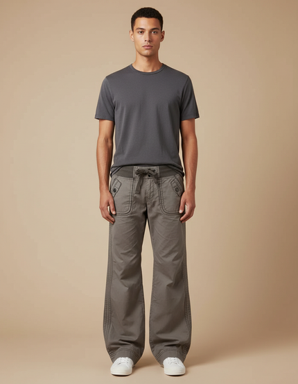 Pantalon Parachute Homme Kaki Baggy Toile