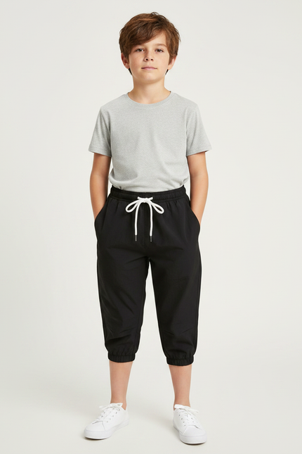 Pantalon Parachute Noir Cordon Décontracté Garçon - Polyester