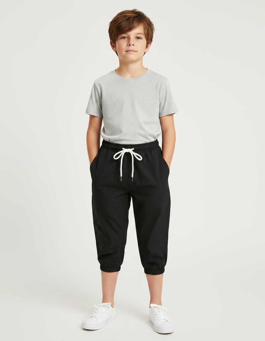 Pantalon Parachute Noir Cordon Décontracté Garçon - Polyester