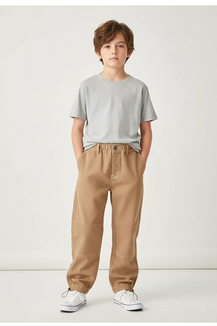 Pantalon Parachute Kaki Coton Ample Garçon Décontracté