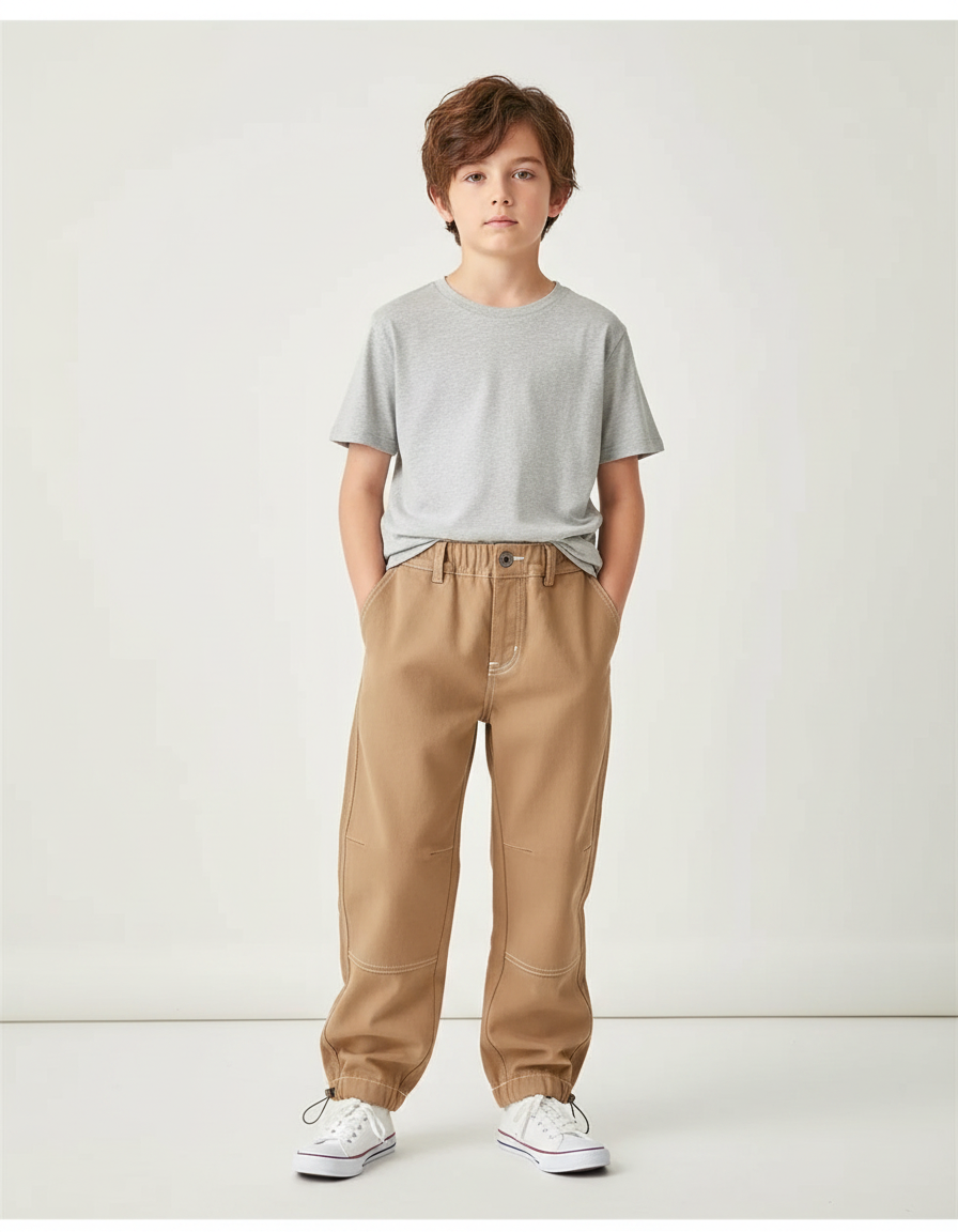 Pantalon Parachute Kaki Coton Ample Garçon Décontracté