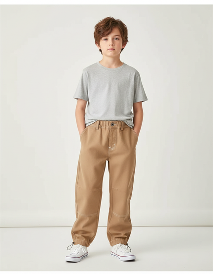 Pantalon Parachute Kaki Coton Ample Garçon Décontracté