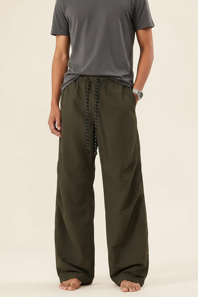Pantalon Parachute Kaki Ample Cordon Décontracté Homme Large - Polyester