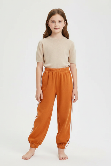 Pantalon Parachute Orange Ample Rayures Blanches Sport - Molleton