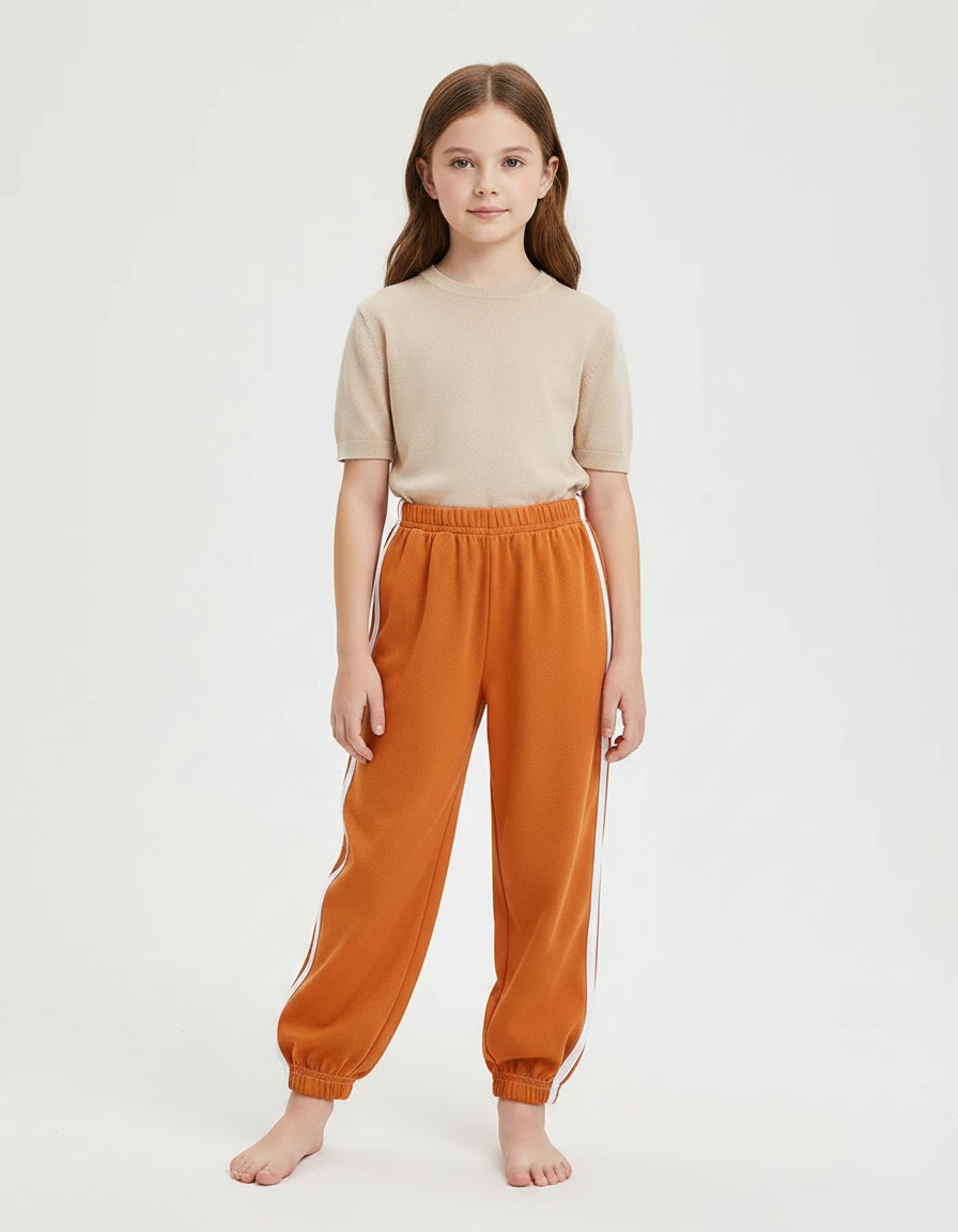 Pantalon Parachute Orange Ample Rayures Blanches Sport - Molleton