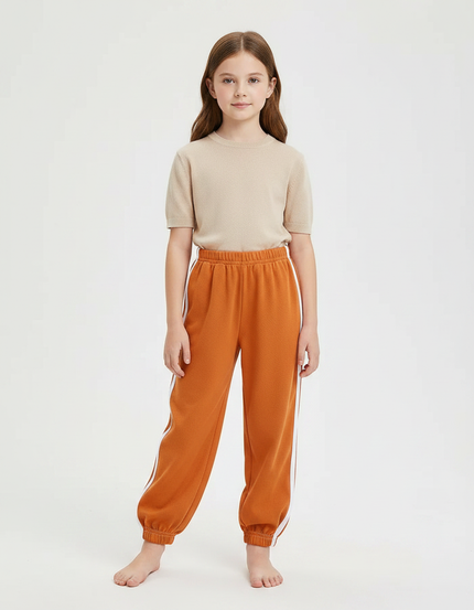 Pantalon Parachute Orange Ample Rayures Blanches Sport - Molleton