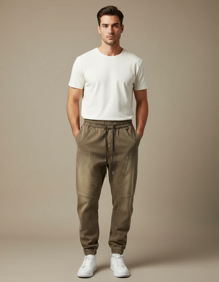 Pantalon Parachute Kaki Cargo Homme Sport Cordon - Gabardine