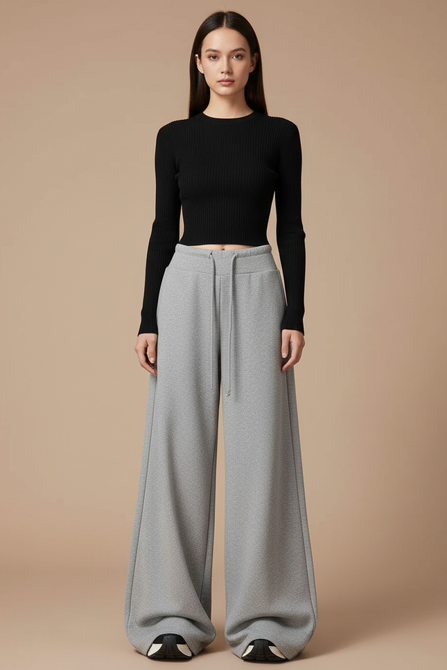 Pantalon Parachute Gris Ample Cordon Décontracté Molletonné