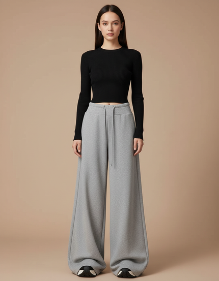 Pantalon Parachute Gris Ample Cordon Décontracté Molletonné