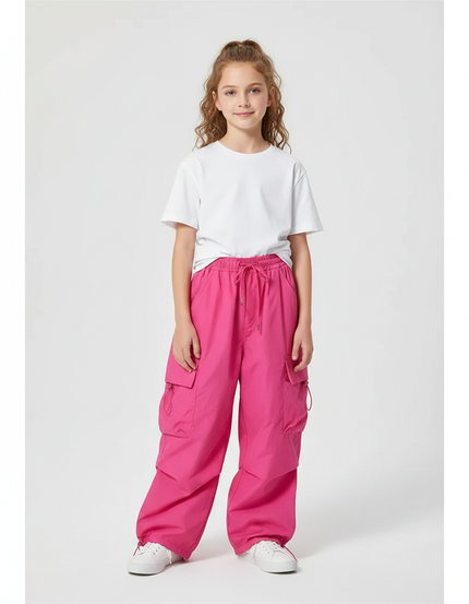 Pantalon Parachute Rose Fille Cargo Ample - Polyester