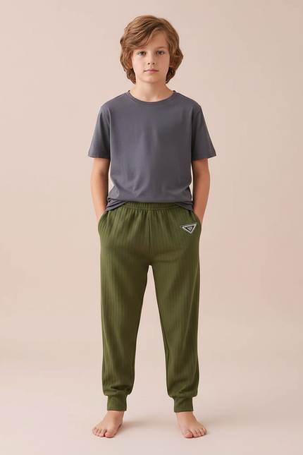 Pantalon Parachute Garçon Kaki Resserré Aux Chevilles Nylon - Cordé