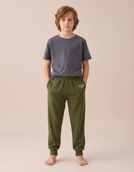 Pantalon Parachute Garçon Kaki Resserré Aux Chevilles Nylon - Cordé